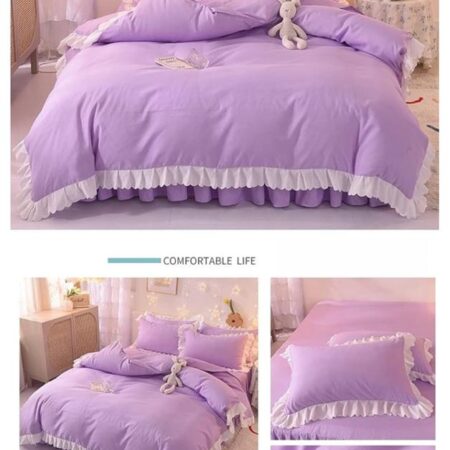 Ruffles Skirt Duvet and Duvet Cover Set - Hotel Quality, Soft, Comfortable Polish Cotton Luxury Purple with White Ruffle Lace Bedding Set, 5-7 Piece 1 Duvet, 1 Duvet Cover, 1 Bedspread and 2-4 Pillowcases Set - Image 4