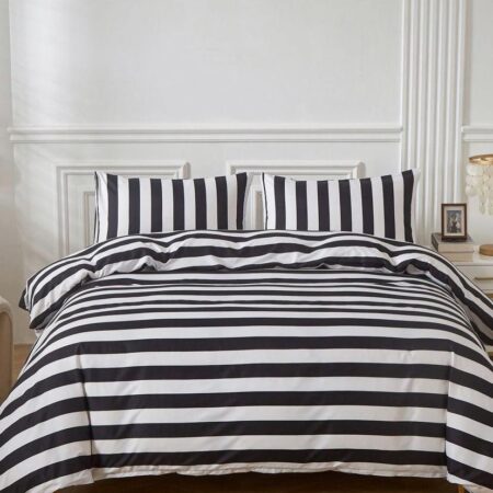 Black and White Striped Bedding Set - 4/6 Pieces 1 Quilt Duvet 1Bedsheet and 2/4 Pillowcases Set (4 by 6, 6 by 6, 6 by 7, 7 by 7 Sizes) - Image 2