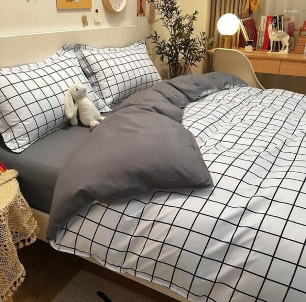 white plaid duvet set