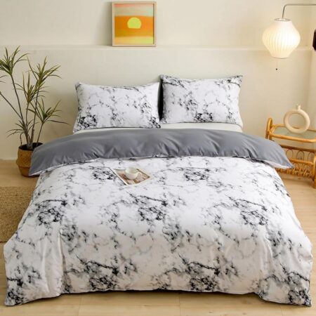 white marble print bedding set