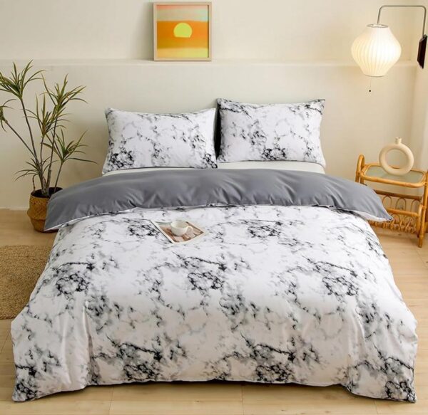 white marble print bedding set