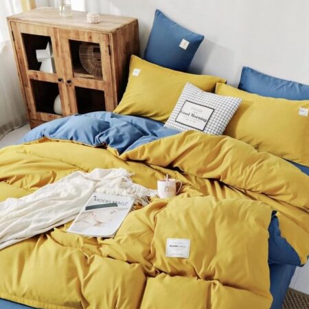 yellow and blue reversible duvet set