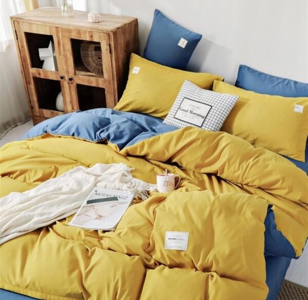 yellow and blue reversible duvet set