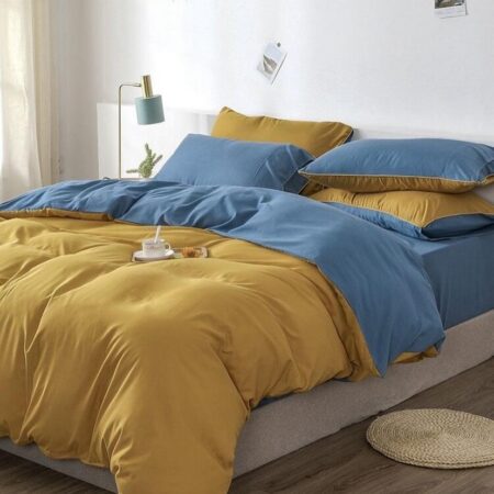 Yellow and Blue Reversible Duvet Set - Soft, Comfortable and Breathable Reversible Bedding Set, (4/6 Pieces 1 Duvet, 1 Bedsheet and 2/4 Pillowcases Set) 4by6/ 6by6/ 6by7/ 7by7 Sizes - Image 3