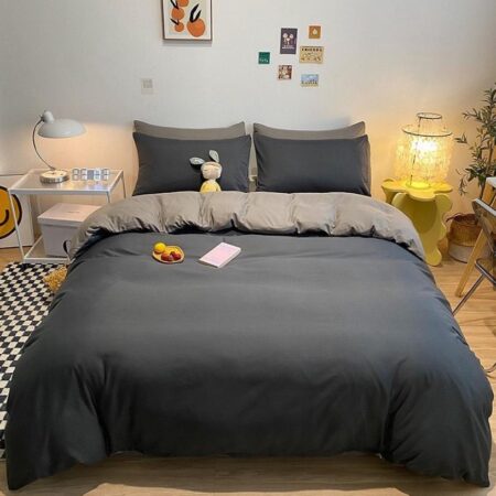 Dark grey and light grey reversible duvet set