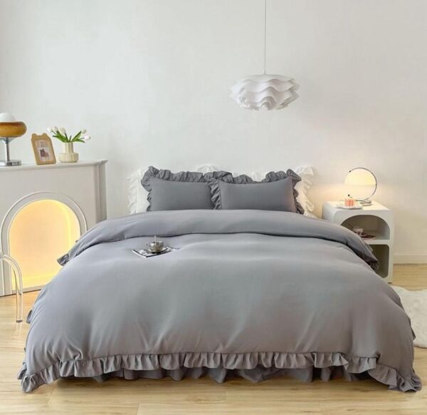 Grey ruffle bedding set