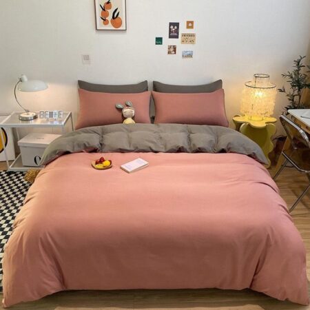 pink and dark grey reversible duvet set