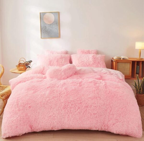 pink fluffy faux fur duvet set