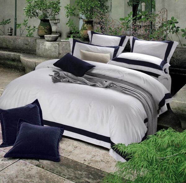 Hotel Bedding Set 4by6/ 6by6/ 6by7/ 7by7 Size,  Pure Polish Cotton Soft and Breathable Bedding Set, 5/7 Pieces 1 Double Padded Duvet, 1 Duvet Cover 1 Bedspread and 2/4 Pillowcases Set, (White and Black) - Image 2