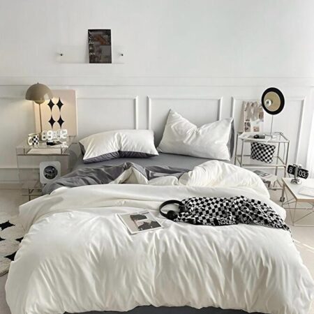 White and Grey Duvet Set - Soft Breathable and Quality White and Grey Reversible Duvet with Bedsheet and Pillowcases Set, 4by6/ 6by6/ 6by7/ 7by7 Size - Image 3