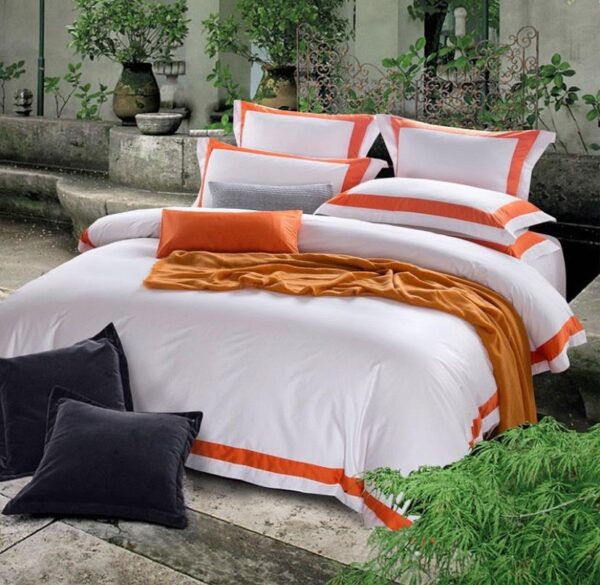 white and orange duvet set