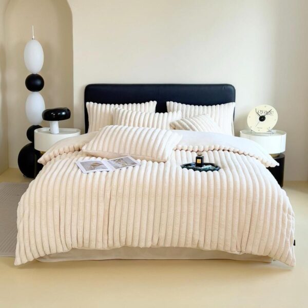 white faux fur bedding