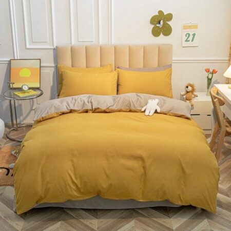 yellow and light grey reversible duvet set