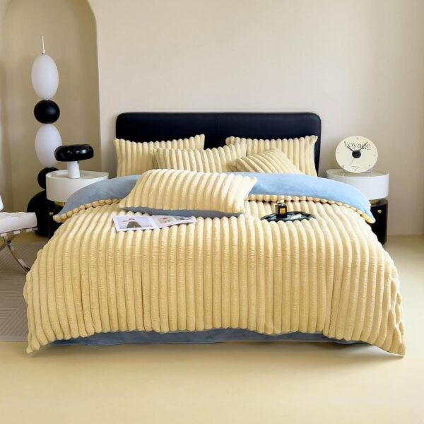 yellow faux fur stripe duvet set