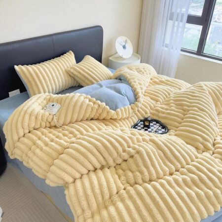 yellow fur bedding set