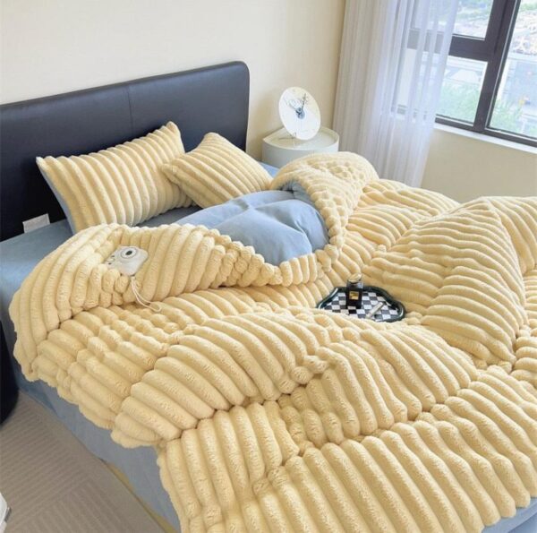 yellow fur bedding set