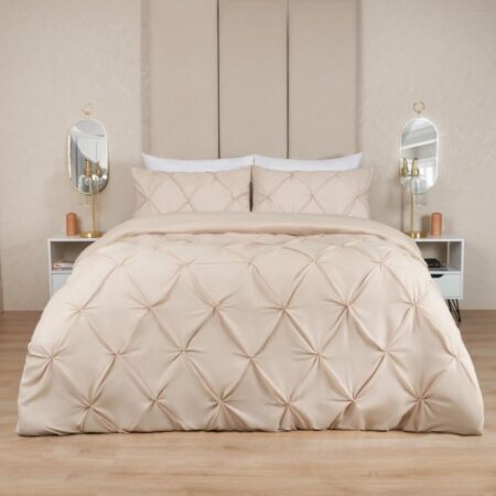 Beige pinch pleated duvet set