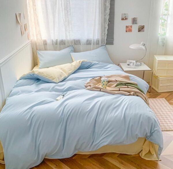 blue and cream reversible duvet set