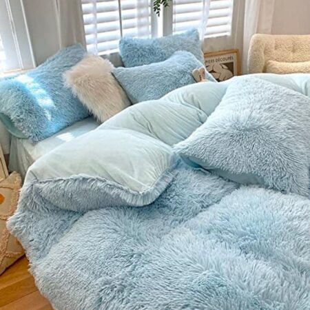 faux fur fluffy blue duvet set