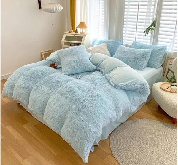 faux fur blue bedding set