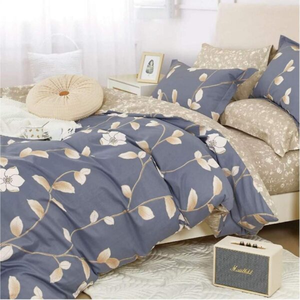 Blue Flower Quilted Duvet Set 3by6/ 4by6/ 6by6/ 6by7/ 7by7 Size, 100% Cotton Soft and Durable Reversible Quilted Duvet with 1 Fitted Bedsheet and 2/4 Pillowcases Set for Kids, Teen, Adult - Image 2