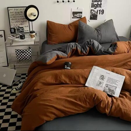 Brown and grey reversible duvet set