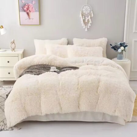 Faux fur fluffy cream white duvet set