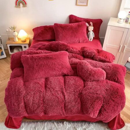 faux fur fluffy red duvet set