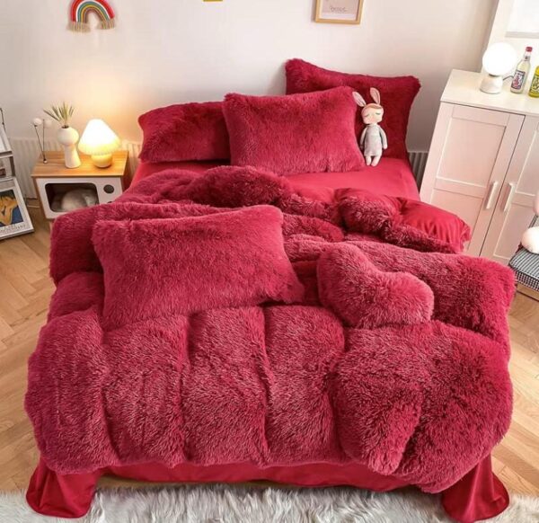 faux fur fluffy red duvet set