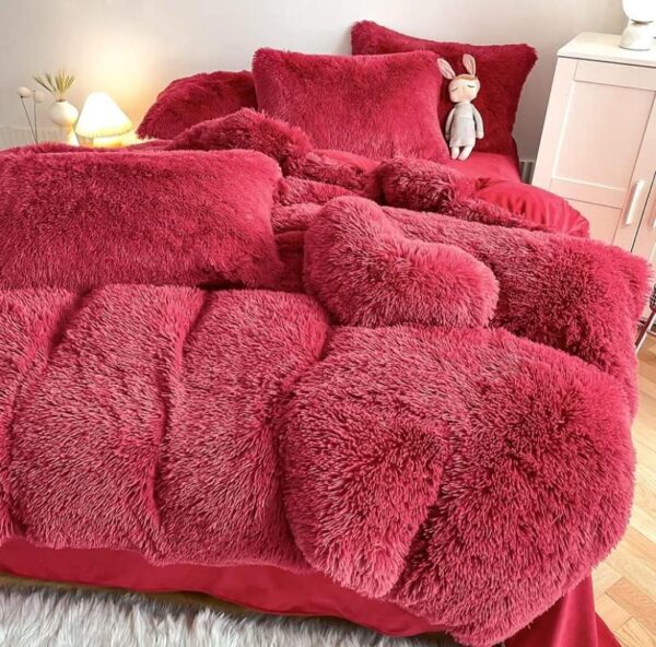 red faux fur duvet set