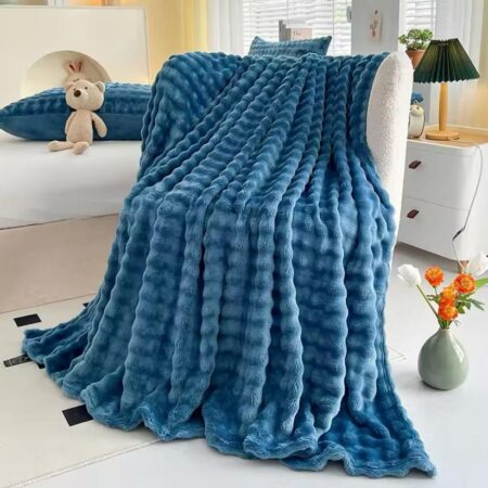 blue bubble faux fur throw blanket