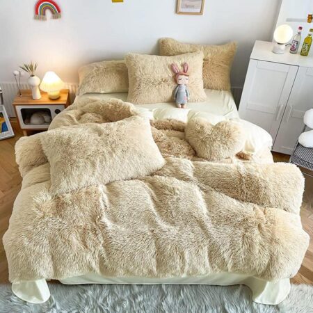 Faux fur fluffy light khaki duvet set