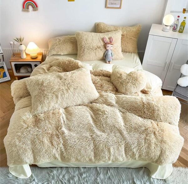 Faux fur fluffy light khaki duvet set