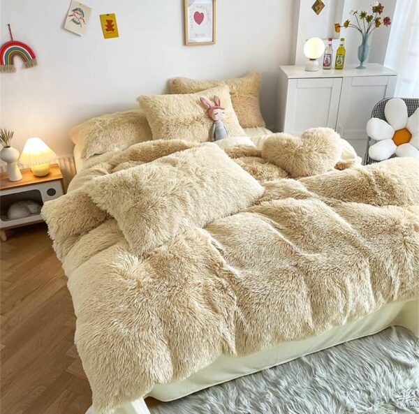 faux fur khaki duvet set