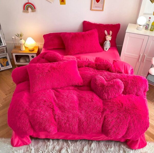 faux fur fluffy rose red duvet set