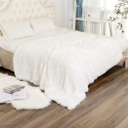 white faux fur throw blanket