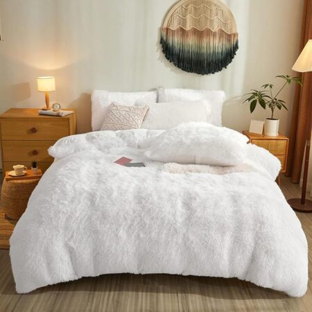 Faux fur fluffy white duvet set