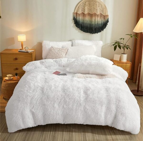 Faux fur fluffy white duvet set