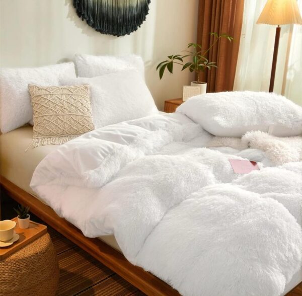 faux fur shaggy white duvet set