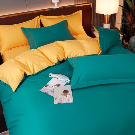 green and yellow reversible duvet set