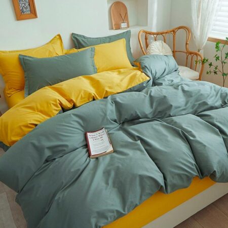 green and yellow reversible duvet set