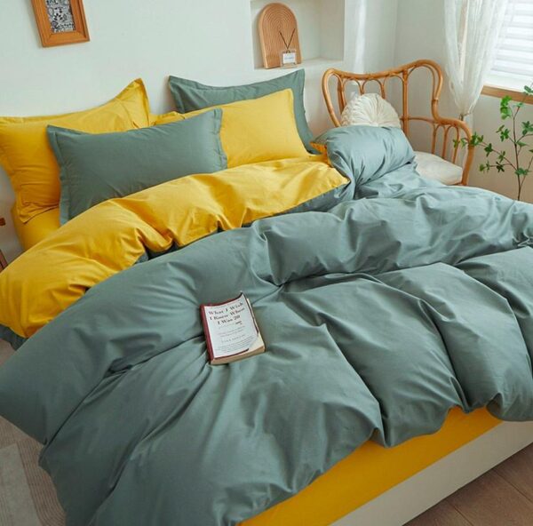 green and yellow reversible duvet set