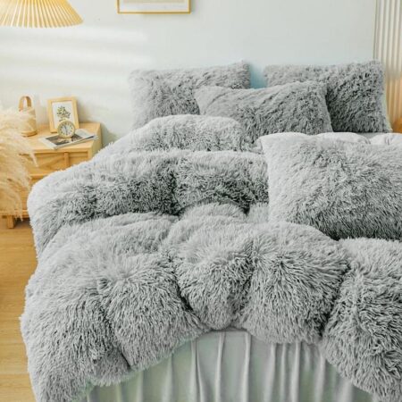 faux fur fluffy grey duvet set