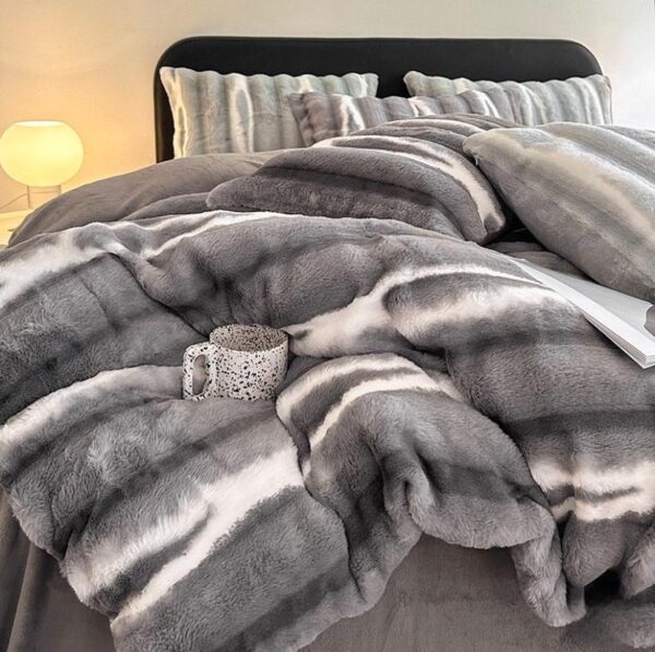 grey faux fur velvet flannel duvet cover set