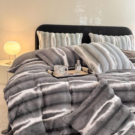 grey faux fur rabbit hair duvet cover set