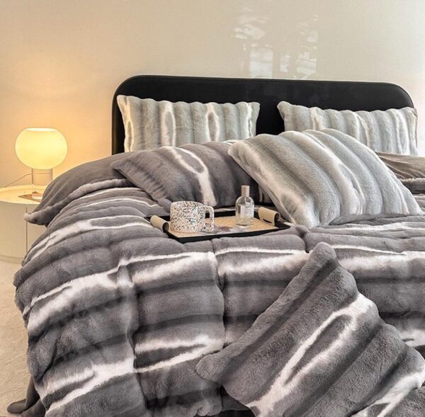 grey faux fur rabbit hair duvet cover set