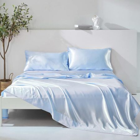 Light blue silk bedspread set