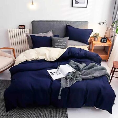 Navy blue and creme reversible duvet set