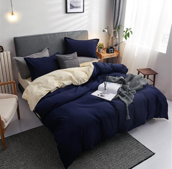 Navy Blue and Creme Reversible Duvet Set 4by6/ 6by6/ 6by7/ 7by7 Size, Soft Quality and Breathable Quilted Bedding Set, 4/6 Pieces 1 Quilted Duvet + 1 Bedsheet and 2/4 Pillowcases Set - Image 3