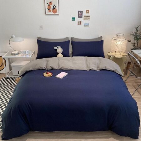 navy blue and grey reversible duvet set